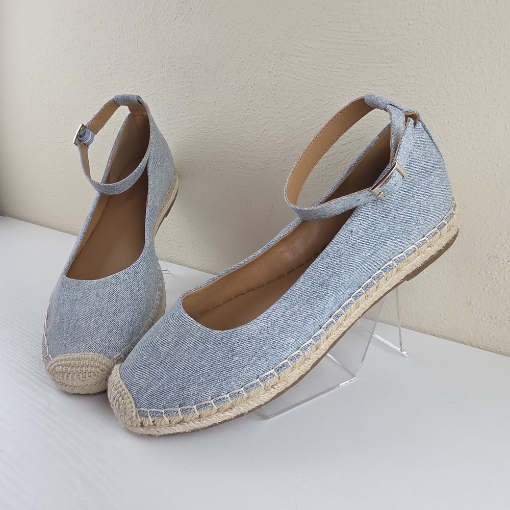 Crown Vintage Lertha Light Blue Denim Espadrille Flats Ankle Strap Women's 9.5 M